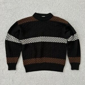 Vintage Giorgio di Firenze Sweater Men Large Black Chunky Geometric Knit Italian